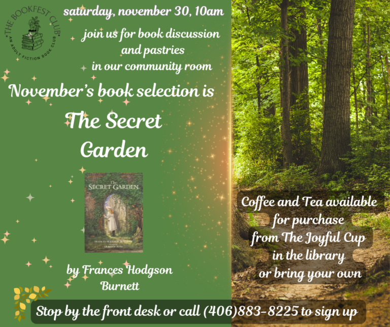 November 30 at 10 a.m. adult book club pick "The Secret Garden"