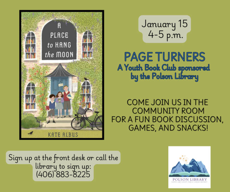 Page Turners Youth book club January 15 at 4