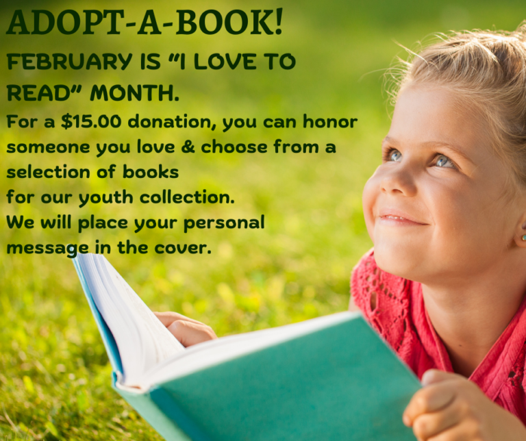 Adopt a book for a $15 donation in February