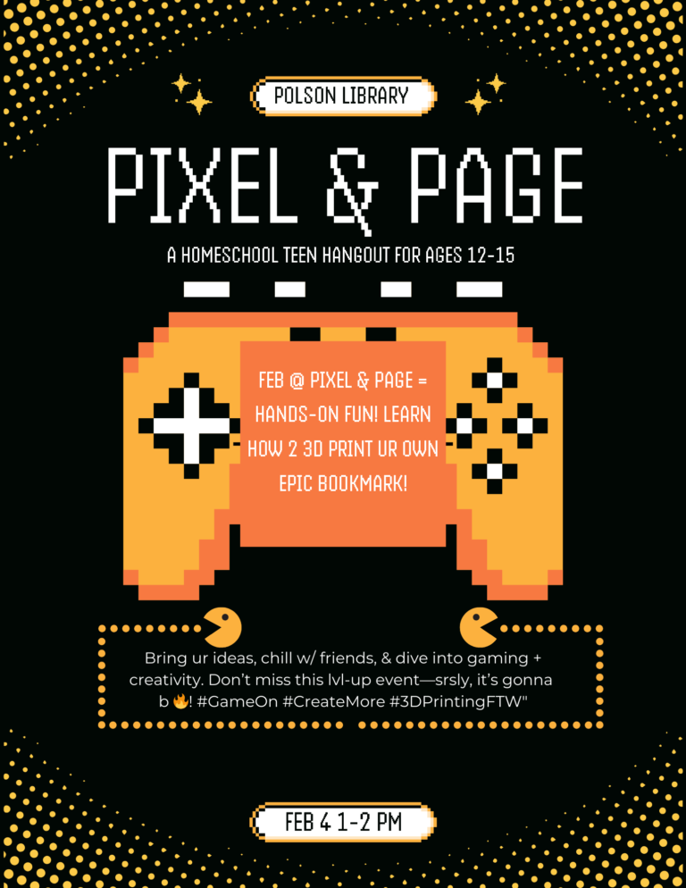 Pixel and Page for teens February 4 at 1 p.m.