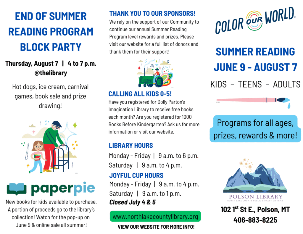 Summer reading brochure, PDF link above