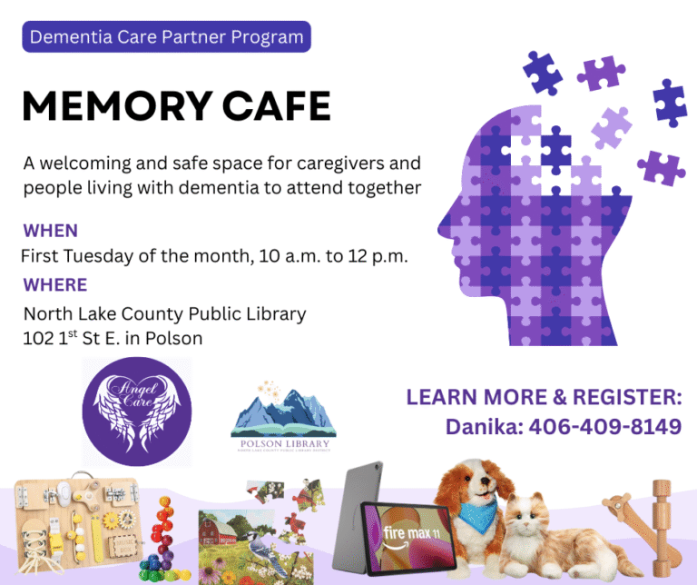 Memory Cafe for dementia patients and caregivers first Tuesday of each month at 10 a.m.