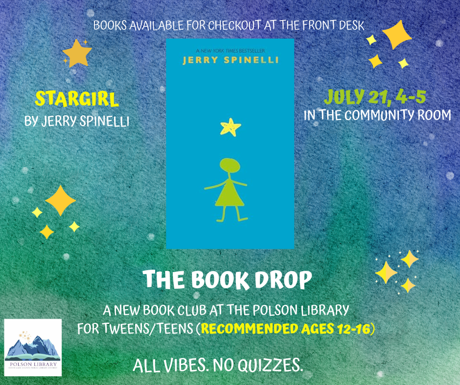 The Book Drop reading Stargirl by Jerry Spinelli, meeting July 21 at 4 p.m.