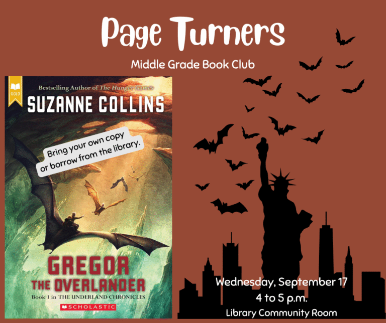 Page Turners kids book club reading Gregor the Overlander September 17 at 4 p.m.