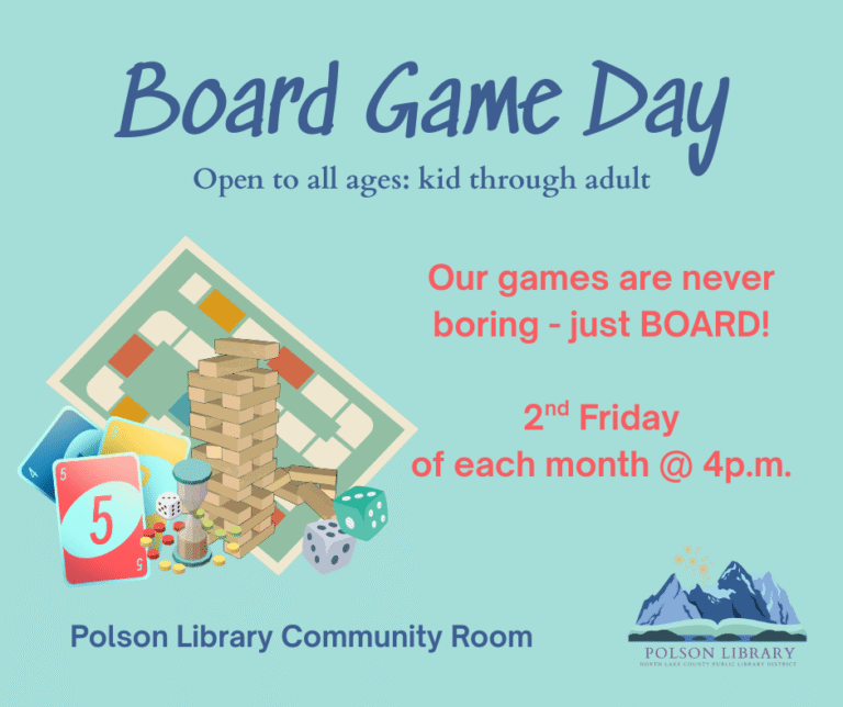 Board Game Day second Friday at 4 p.m. for all ages