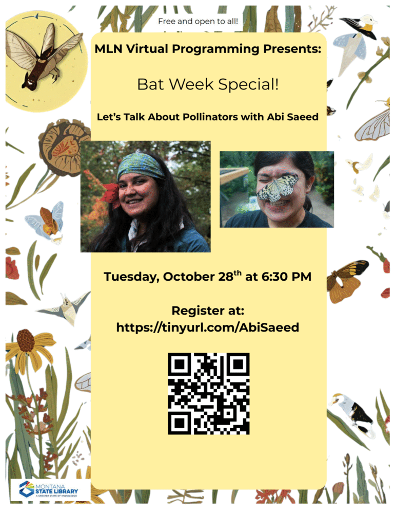 MLN Virtual program October 28 at 6:30 p.m. Register at https://tinyurl.com/AbiSaeed. Let's Talk about Pollinators