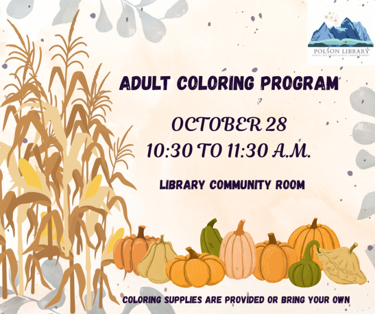 Adult coloring program October 28 at 10:30 a.m.