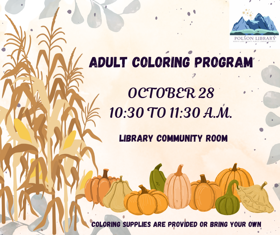 Adult coloring program October 28 at 10:30 a.m.
