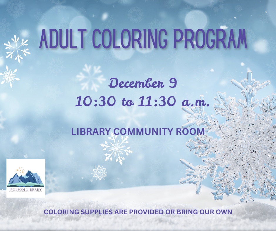 Adult Coloring Program December 9 at 10:30 a.m.
