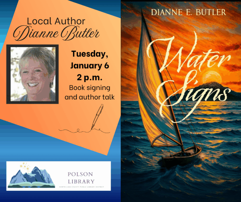 Local author Dianne Butler author signing and talk Tuesday, January 6 at 2 p.m. Book "Water Signs"