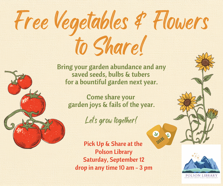 Free Vegetables & Flowers Share September 12 from 10-3 pm in the Joyful Cup Area Bring your garden abundance and any saved seeds, bulbs & tubers for a bountiful garden next year. Come share your garden joys & fails of the year. Let’s grow together!